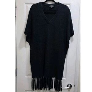 Nene Leakes Fab Black Faux Leather Fringe V-neckline Pullover Sweater Size XL/1X